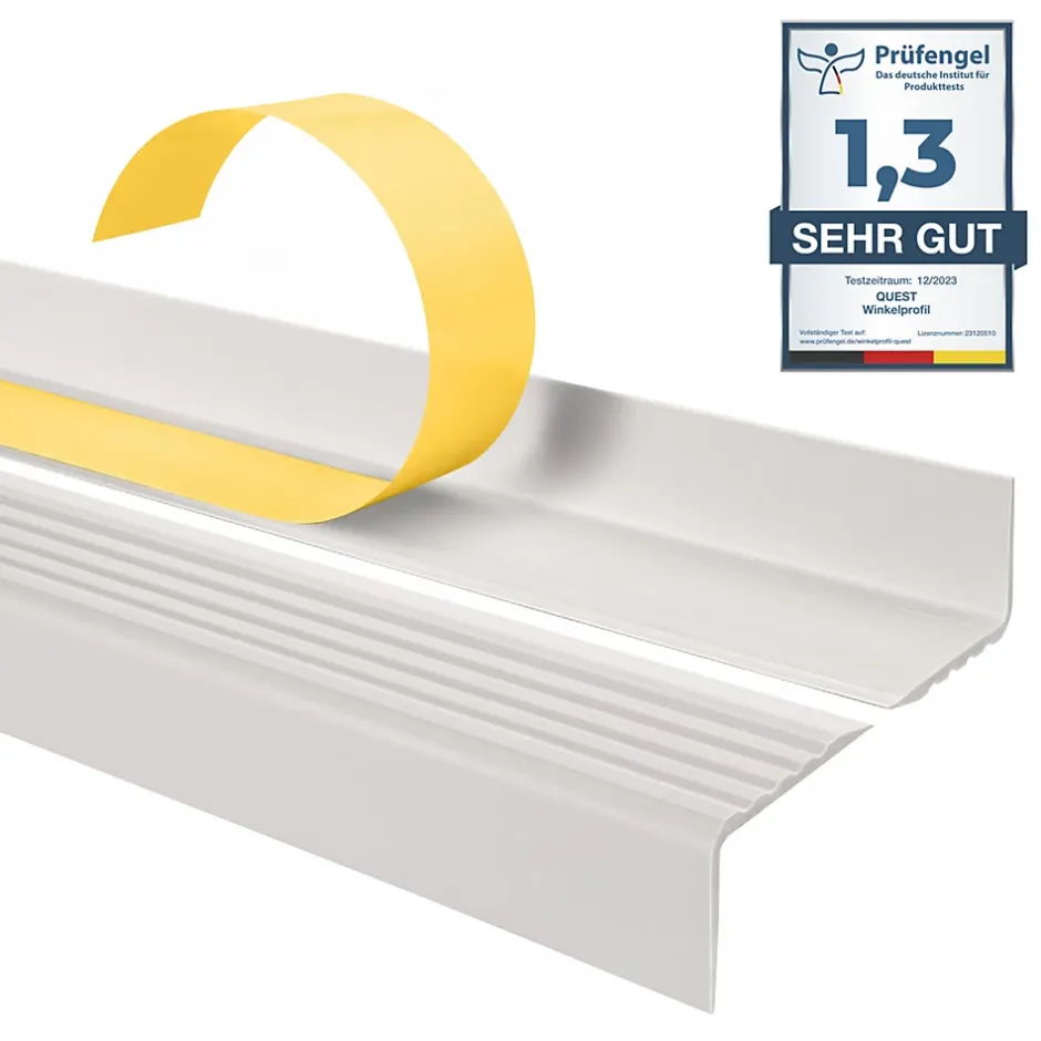 Quest Nez de marche PVC 40x25mm, , profilé d'escalier ND, auto-adhésif, antidérapant, d'escalier-protection, blanc, 2m