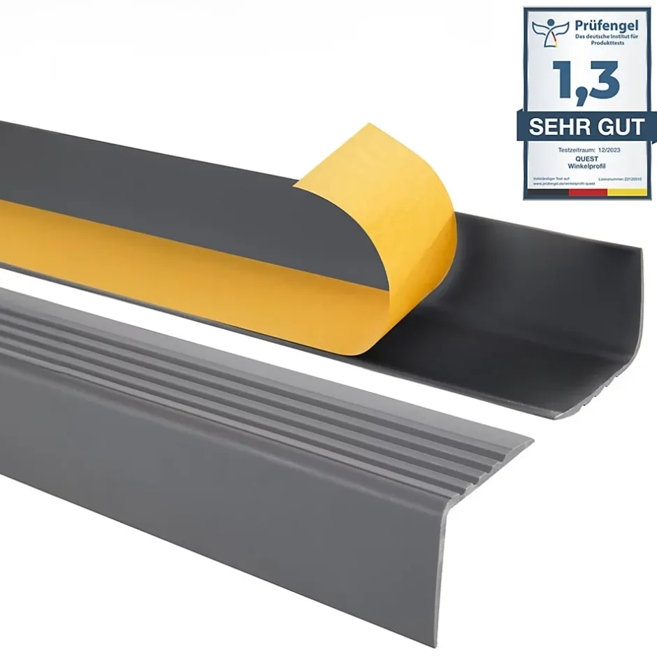 Quest Nez de marche PVC 50x42mm, , profilé d'escalier RGP, auto-adhésif, antidérapant, d'escalier-protection, gris foncé, 0.9m