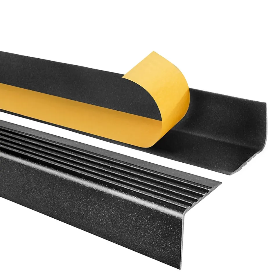 Quest Nez de marche PVC 50x42mm, , profilé d'escalier RGP, auto-adhésif, antidérapant, d'escalier-protection, noir-argent, 2m