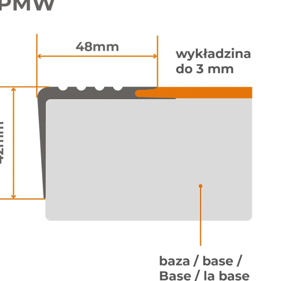 Nez de marche PVC 48x42mm, , profilé d'escalier PMW, auto-adhésif, antidérapant, d'escalier-protection, marron, 1.1m-Quest Online