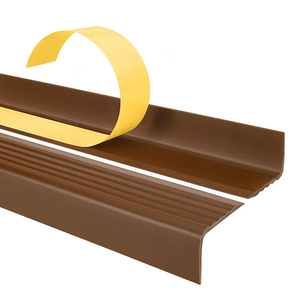 Nez de marche PVC 40x25mm, , profilé d'escalier ND, auto-adhésif, antidérapant, d'escalier-protection, marron, 1.3m-Quest Discount
