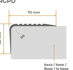 Quest Nez de marche PVC 52x40mm, , profilé d'escalier RGPD, antidérapant, d'escalier-protection, gris, 1.5m