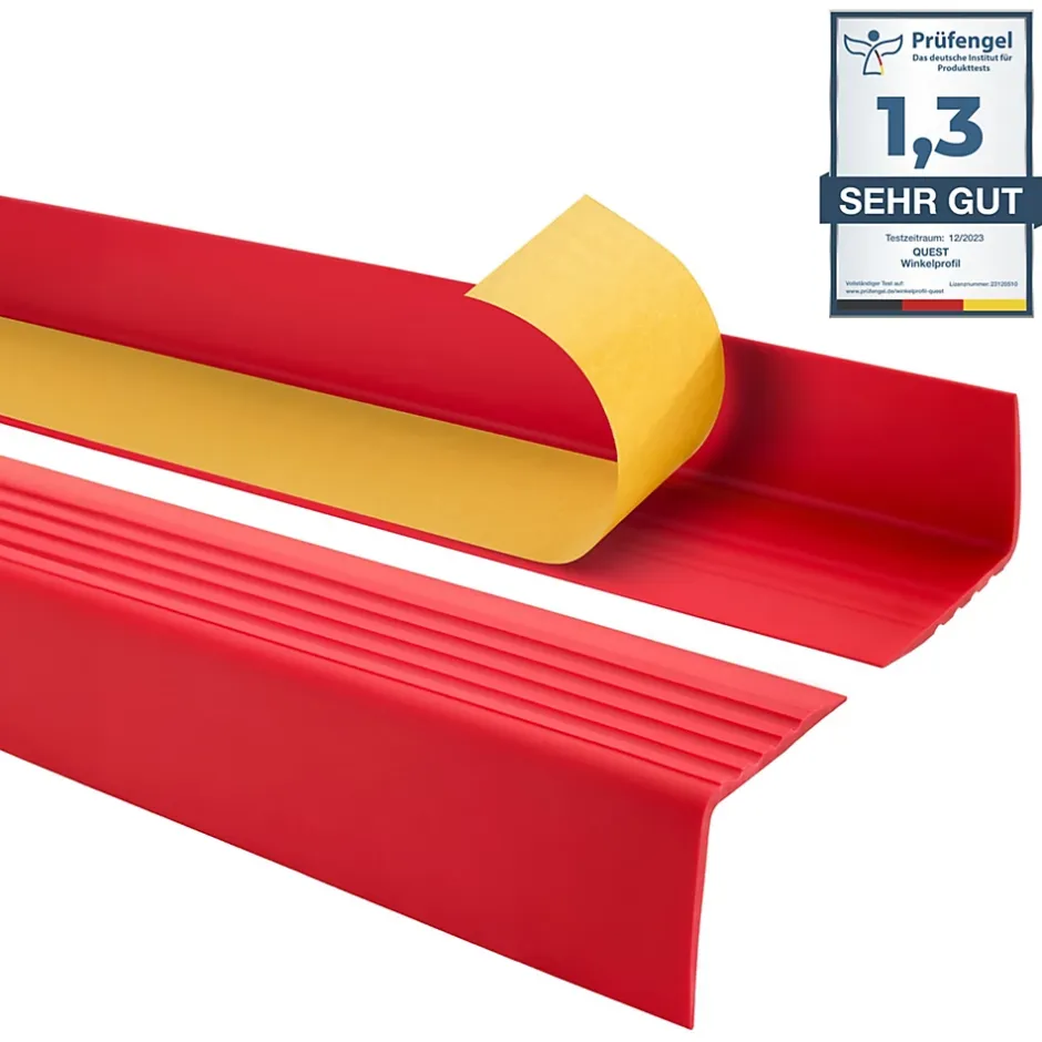 Nez de marche PVC 50x50mm, , SST, profilé d'escalier RGP-O, auto-adhésif, antidérapant, d'escalier-protection, Rouge, 0.9m-Quest Hot