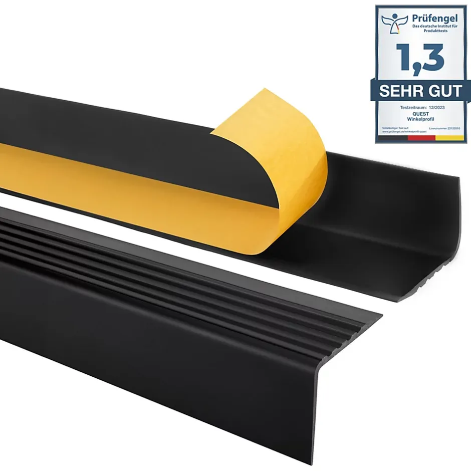 Quest Nez de marche PVC 50x42mm, , profilé d'escalier RGP, auto-adhésif, antidérapant, d'escalier-protection, noir, 1.65m