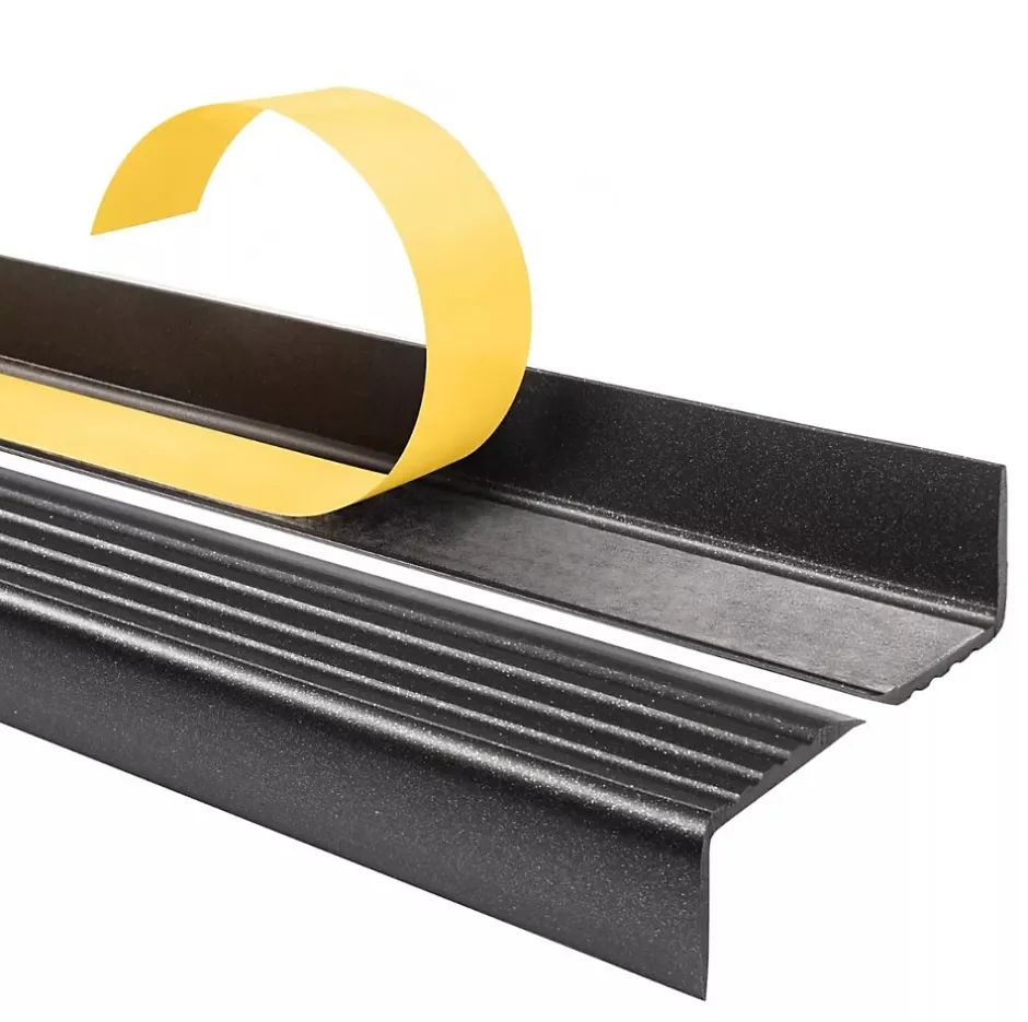 Nez de marche PVC 40x25mm, , profilé d'escalier ND, auto-adhésif, antidérapant, d'escalier-protection, noir-argent, 1.65m-Quest Discount