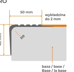 Quest Nez de marche PVC 45x50mm, , profilé d'escalier RO, antidérapant, d'escalier-protection, gris foncé, 1.5m