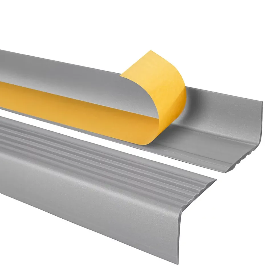 Nez de marche PVC 50x42mm, , profilé d'escalier RGP, auto-adhésif, antidérapant, d'escalier-protection, argenté, 2m-Quest