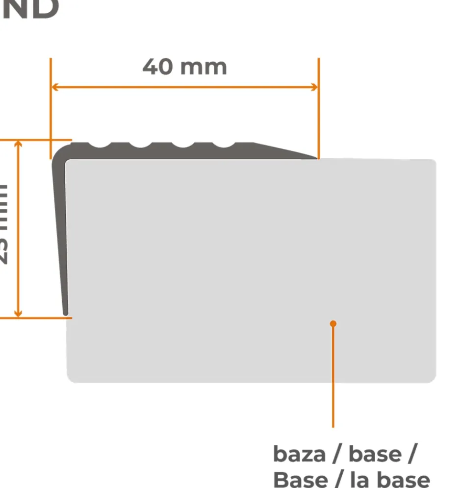 Nez de marche PVC 40x25mm, , profilé d'escalier ND, auto-adhésif, antidérapant, d'escalier-protection, gris foncé, 1.5m-Quest Discount
