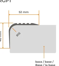 Nez de marche PVC 52x40mm, , profilé d'escalier RGPT, antidérapant, d'escalier-protection, gris foncé, 1.5m-Quest