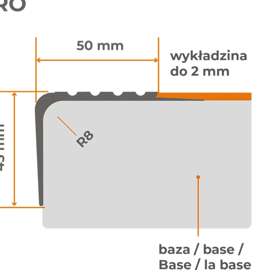 Nez de marche PVC 45x50mm, , profilé d'escalier RO, antidérapant, d'escalier-protection, noir, 1.5m-Quest New