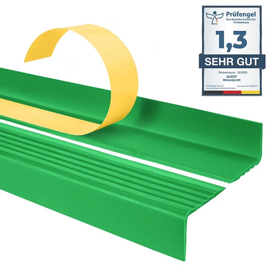 Quest Nez de marche PVC 40x25mm, , profilé d'escalier ND, auto-adhésif, antidérapant, d'escalier-protection, vert, 1.65m