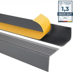 Nez de marche PVC 50x42mm, , profilé d'escalier RGP, auto-adhésif, antidérapant, d'escalier-protection, gris foncé, 2m-Quest Clearance