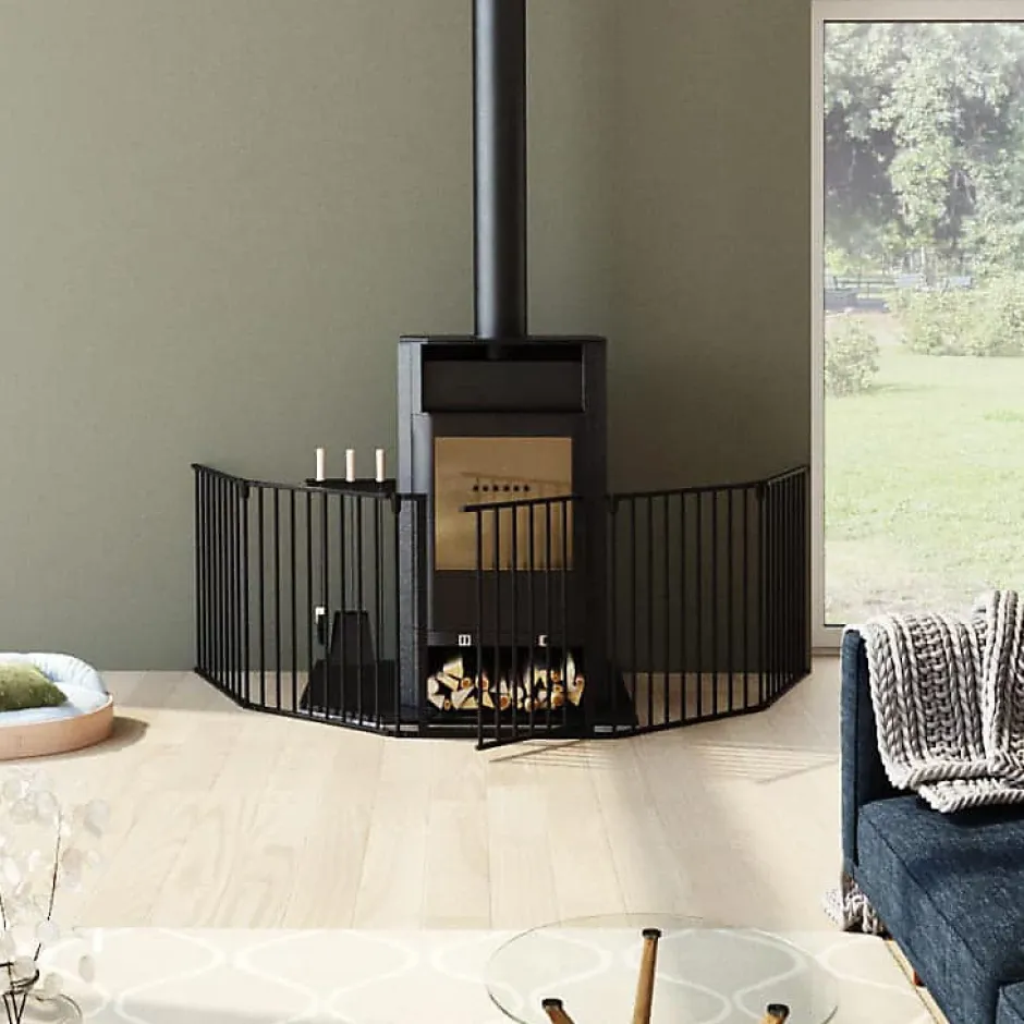 Nordlinger Pro Barrière pare-feu métal noir pliable 5 pans 742116 Protection cheminée et poêle