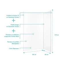 Aurlane Pack 2 Panneaux Muraux en Aluminium Blanc 80+120x210 cm + Profilés Chrome