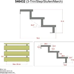 Vinuovo Pack 3 pièces - Limon acier galvanisé 3 marches - H 51cm