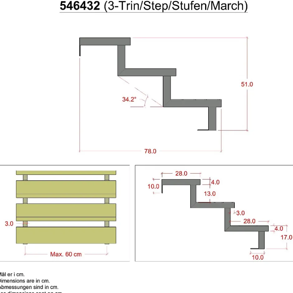 Vinuovo Pack 3 pièces - Limon acier galvanisé 3 marches - H 51cm