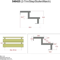 Vinuovo Pack 3 pièces - Limon acier galvanisé 2 marches - H 34cm - Option contremarches