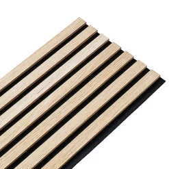 Decoon Pack Acoustic Mur TV tasseaux bois - Lot de 5 panneaux 250x30x1,9 cm - Lamelles chêne clair véritable fond noir - 3,75m²