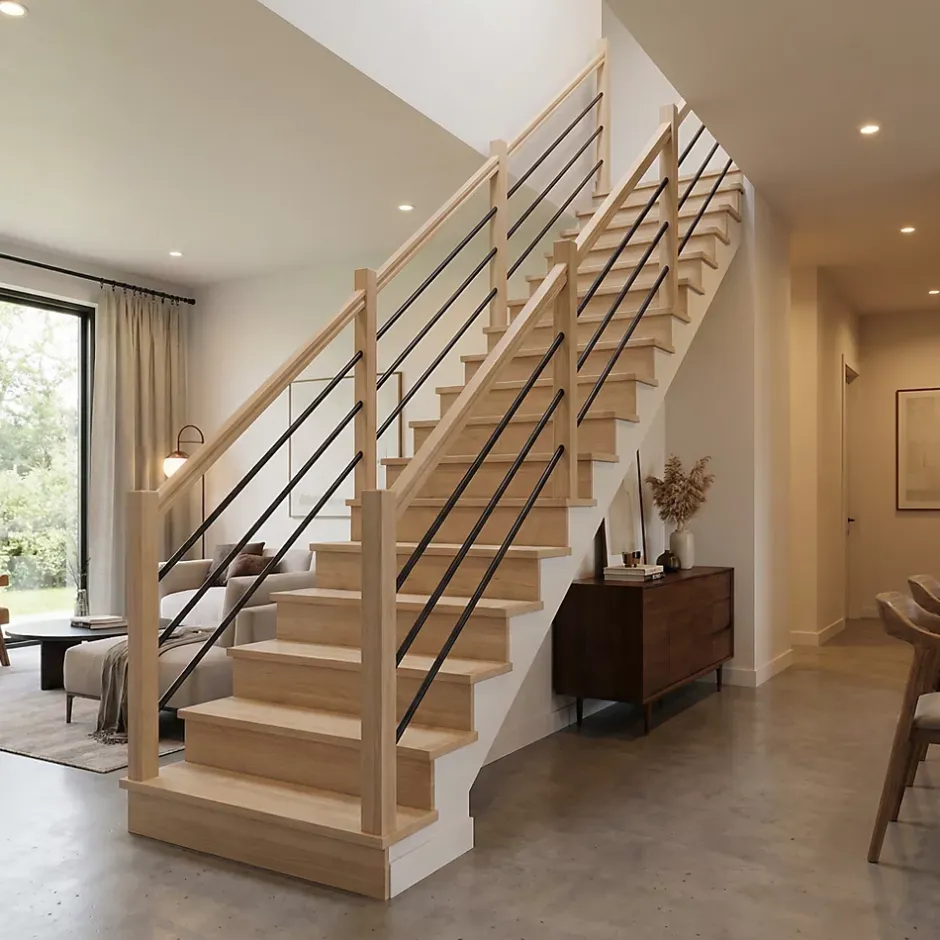 Fortia Pack balustrade verticale hêtre coloris naturel et aluminium noir h.105,8 x l.346,8 cm