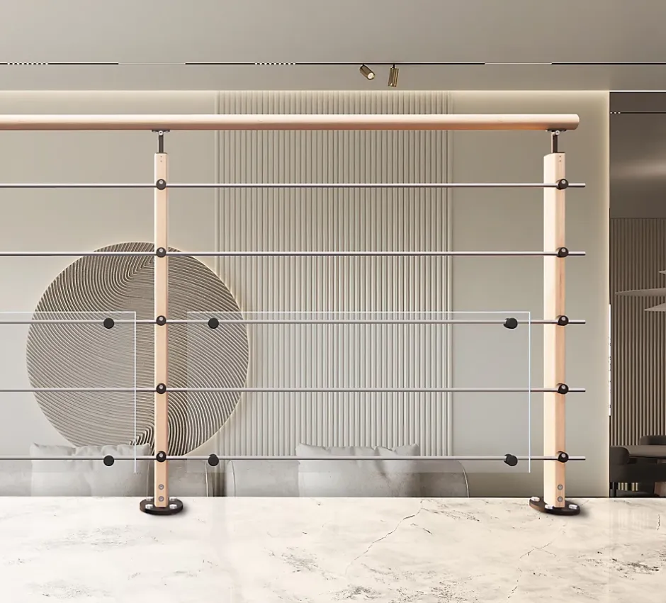 Kordo Pack balustrade 2m pose à plat Hesta hêtre verni/ alu noir ral 9005