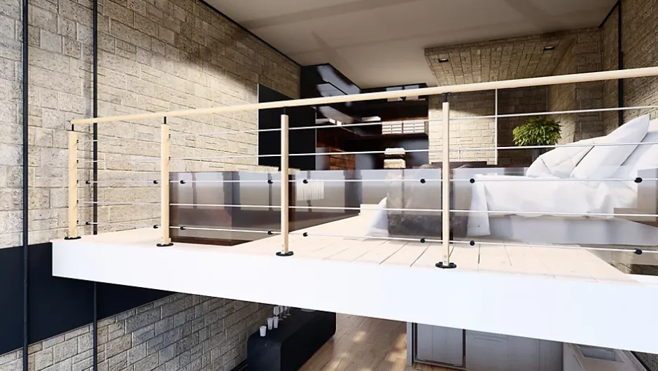 Kordo Pack balustrade 2m pose à plat Hesta hêtre verni/ alu noir ral 9005