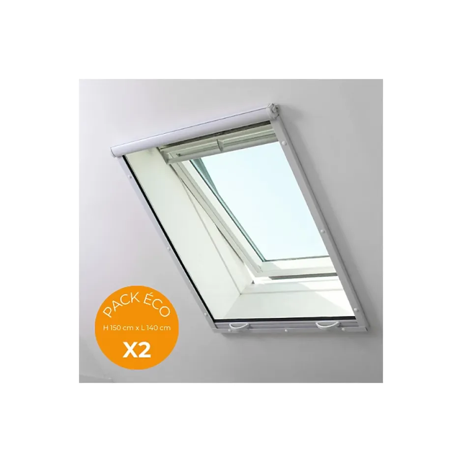 Pack éco de 2 moustiquaire enroulables verticales pour fenêtre de toit alu L 140 cm x H 150 cm Blanc-Volet-Moustiquaire Sale