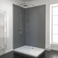 Galedo Pack de 2 panneaux muraux de salle de bains, gris foncé avec profilés noirs, l.120+90 x H.210 x P.0,3 cm, Alucolors