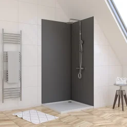 Pack de 2 panneaux muraux de salle de bains, gris foncé avec profilés noirs, l.90+90 x H.210 x P.0,3 cm, Alucolors-Galedo Best