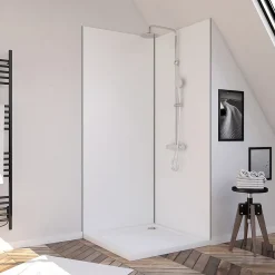 Pack de 2 panneaux muraux de salle de bains, blanc avec profilés noirs, l.90+90 x H.210 x P.0,3 cm, Alucolors-Galedo