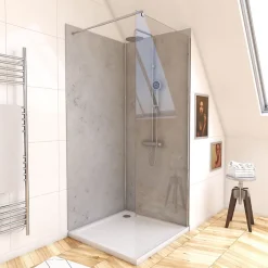 Pack de 2 panneaux muraux de salle de bains, gris effet pierre avec profilés chromés, l.90+90 x H.210 x P.0,3 cm, Homestone-Galedo Outlet