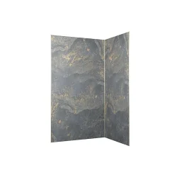 Pack de 2 panneaux muraux de salle de bains, gris et doré effet pierre avec profilés dorés, l.120+90 x H.210 x P.0,3 cm, Homestone-Galedo