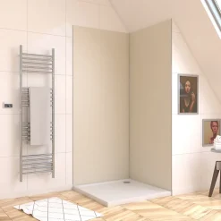 Galedo Pack de 2 panneaux muraux de salle de bains, ivoire avec profilés chromés, l.90+90 x H.210 x P.0,3 cm, Alucolors