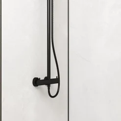 Galedo Pack de 2 panneaux muraux de salle de bains, blanc effet pierre avec profilés noirs, l.120+90 x H.210 x P.0,3 cm, Homestone