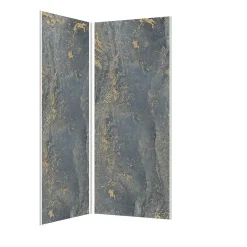 Galedo Pack de 2 panneaux muraux de salle de bains, gris et doré effet marbre avec profilés chromés, l.90+90 x H.210 x P.0,3 cm, Homestone