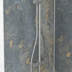 Galedo Pack de 2 panneaux muraux de salle de bains, gris et doré effet marbre avec profilés chromés, l.90+90 x H.210 x P.0,3 cm, Homestone