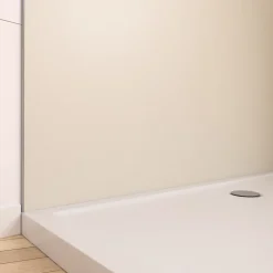 Pack de 2 panneaux muraux de salle de bains, ivoire avec profilés chromés, l.120+90 x H.210 x P.0,3 cm, Alucolors-Galedo Discount