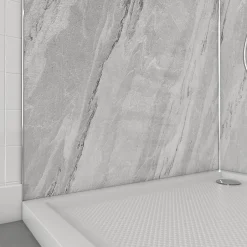 Galedo Pack de 2 panneaux muraux de salle de bains, gris effet marbre avec profilés chromés, l.90+90 x H.210 x P.0,3 cm, Homestone