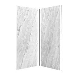 Pack de 2 panneaux muraux de salle de bains, blanc effet marbre avec profilés noirs, l.90+90 x H.210 x P.0,3 cm, Homestone-Galedo Hot
