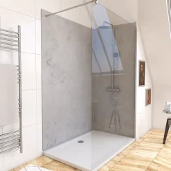 Galedo Pack de 2 panneaux muraux de salle de bains, gris effet pierre avec profilés chromés, l.120+90 x H.210 x P.0,3 cm, Homestone