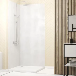 Galedo Pack de 2 panneaux muraux de salle de bains, blanc effet pierre avec profilés chromés, l.90+90 x H.210 x P.0,3 cm, Homestone