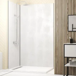 Galedo Pack de 2 panneaux muraux de salle de bains, blanc effet pierre avec profilés chromés, l.120+90 x H.210 x P.0,3 cm, Homestone