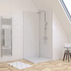 Galedo Pack de 2 panneaux muraux de salle de bains, blanc avec profilés chromés, l.90+90 x H.210 x P.0,3 cm, Alucolors