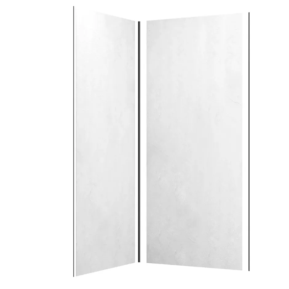 Pack de 2 panneaux muraux de salle de bains, blanc effet pierre avec profilés noirs, l.90+90 x H.210 x P.0,3 cm, Homestone-Galedo Discount