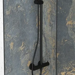 Galedo Pack de 2 panneaux muraux de salle de bains, gris et doré effet marbre avec profilés noirs, l.120+90 x H.210 x P.0,3 cm, Homestone