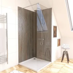 Galedo Pack de 2 panneaux muraux de salle de bains, marron effet pierre avec profilés chromés, l.90+90 x H.210 x P.0,3 cm, Homestone