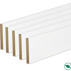 Forestea Pack de 5 plinthes bord carré MDF revêtues blanc 2200 x 96 x 9 mm