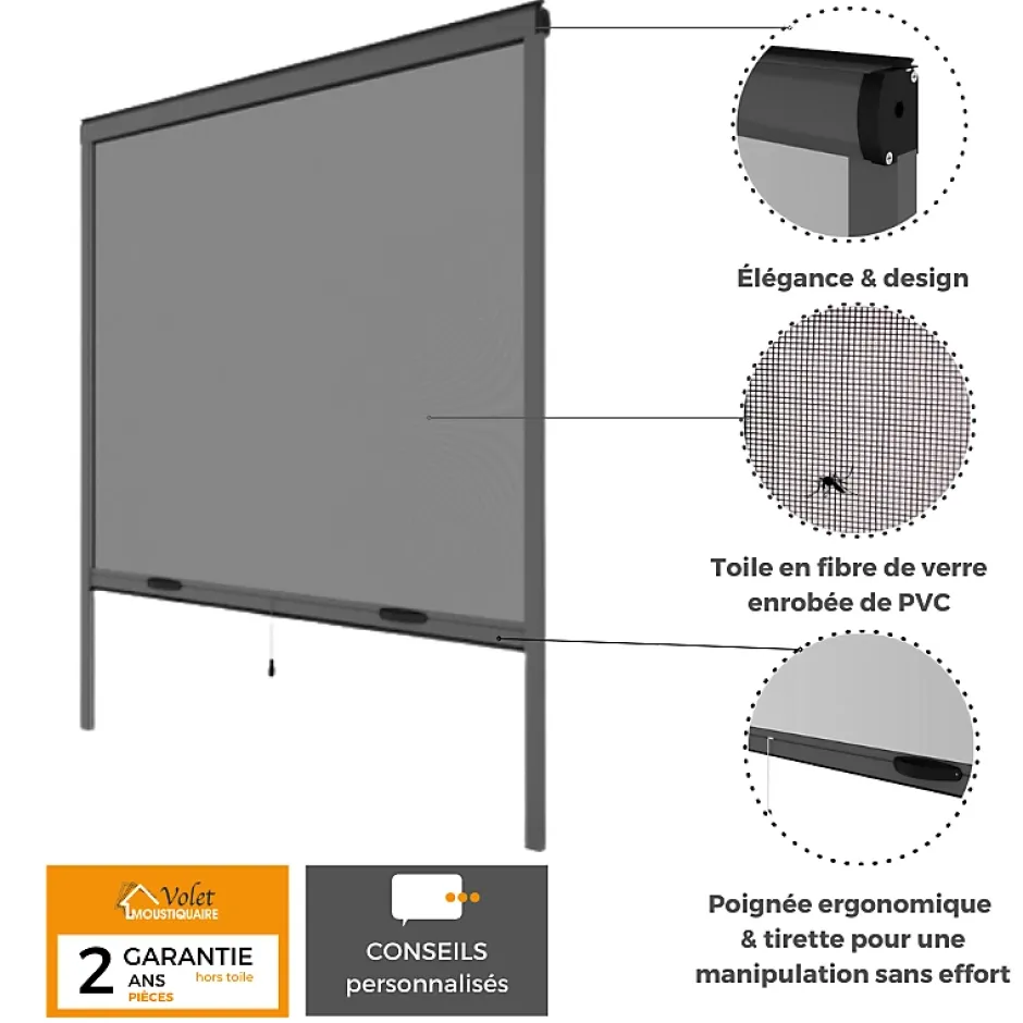 PACK ECO de 2 moustiquaires alu H145 cm x L130 cm Gris-Volet-Moustiquaire New