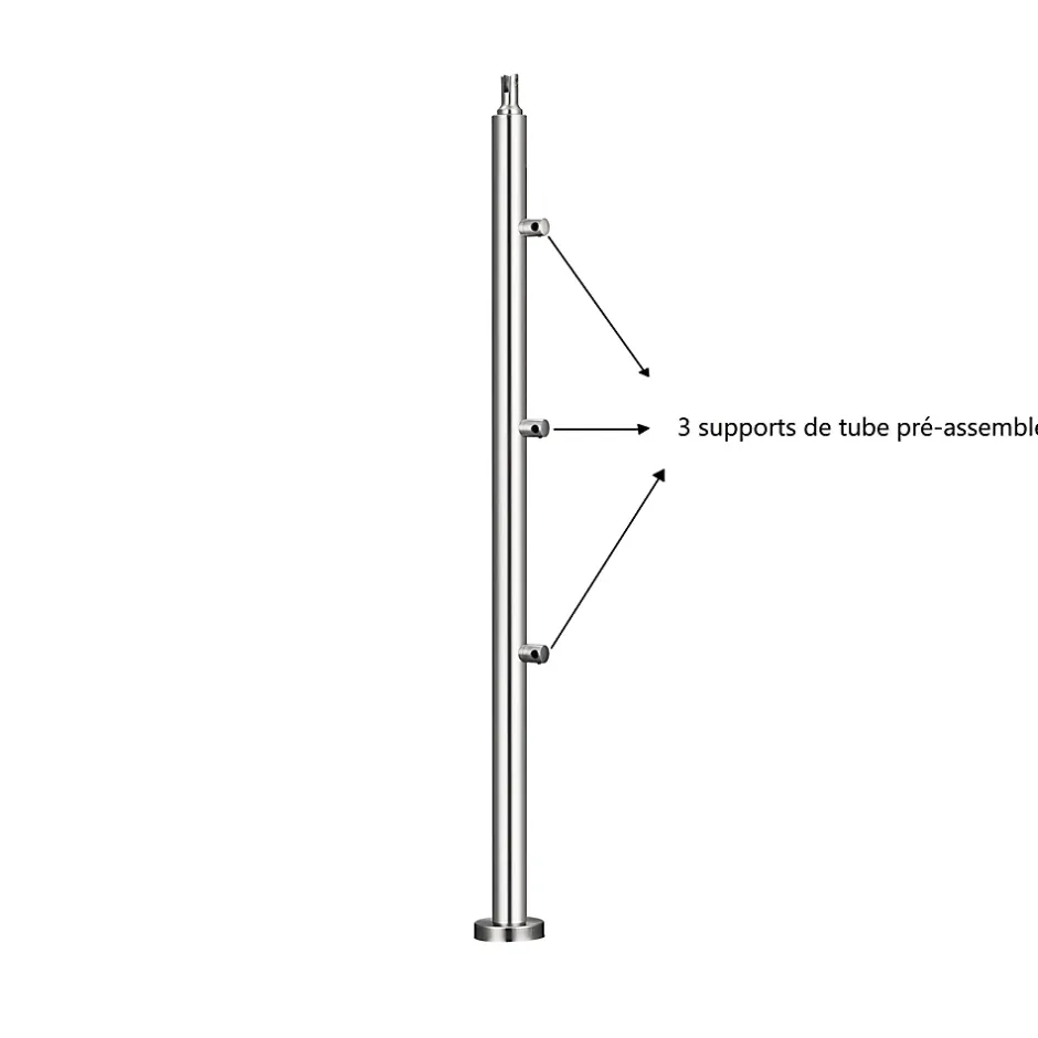 AICA Sanitaire Pack garde-corps 1.2 m avec 3 barres en inox 304 argent installation verticale by AICA
