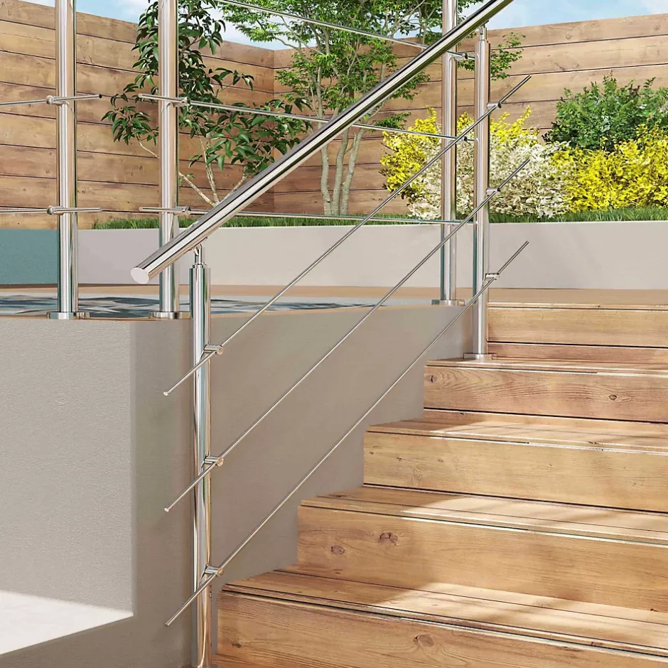 AICA Sanitaire Pack garde-corps 1.8 m avec 3 barres en inox 304 argent installation verticale by AICA