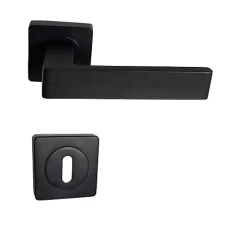 Klose Besser Paire de Poignées de Porte sur Rosaces Aluminium Carrées noires "NATALYA" - +1 Paire de rosaces à trou de clé